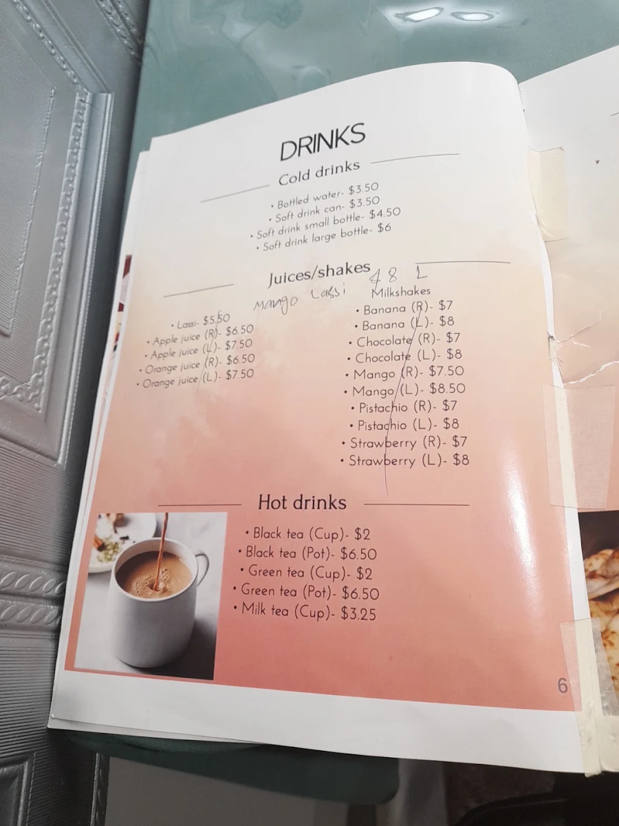 Menu, Nad's Afghan Kebab House