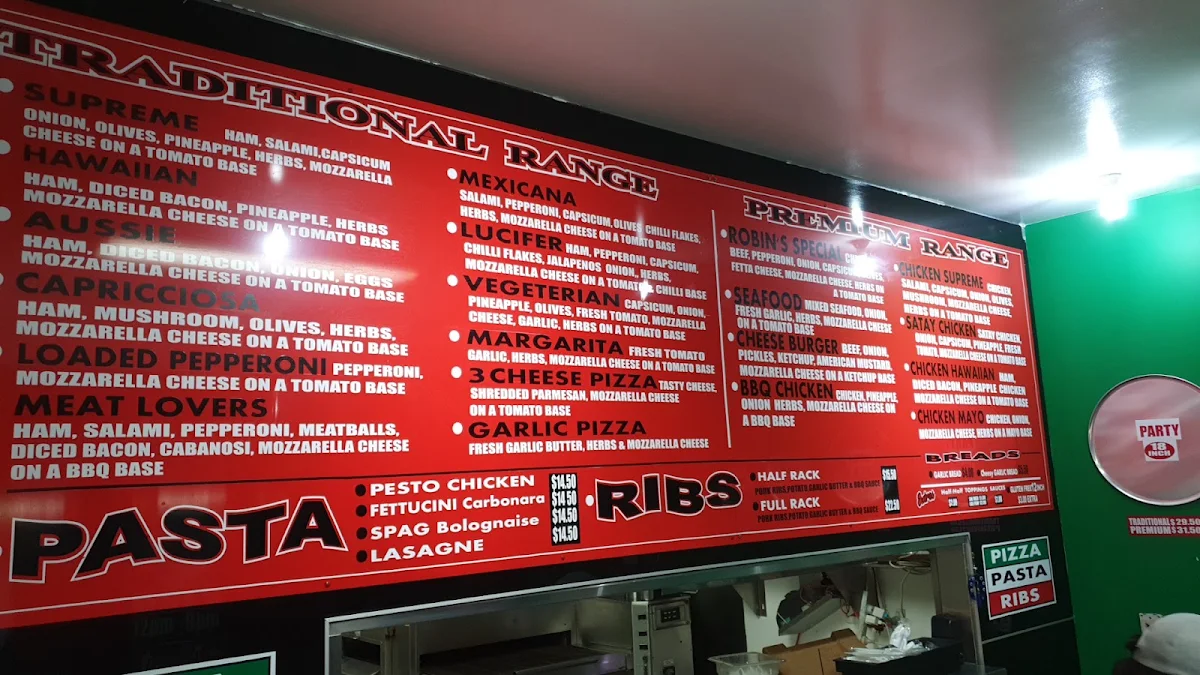 Menu, Robins Pizza, Pasta & Ribs
