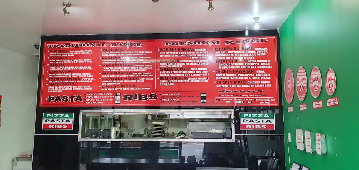 Menu, Robins Pizza, Pasta & Ribs