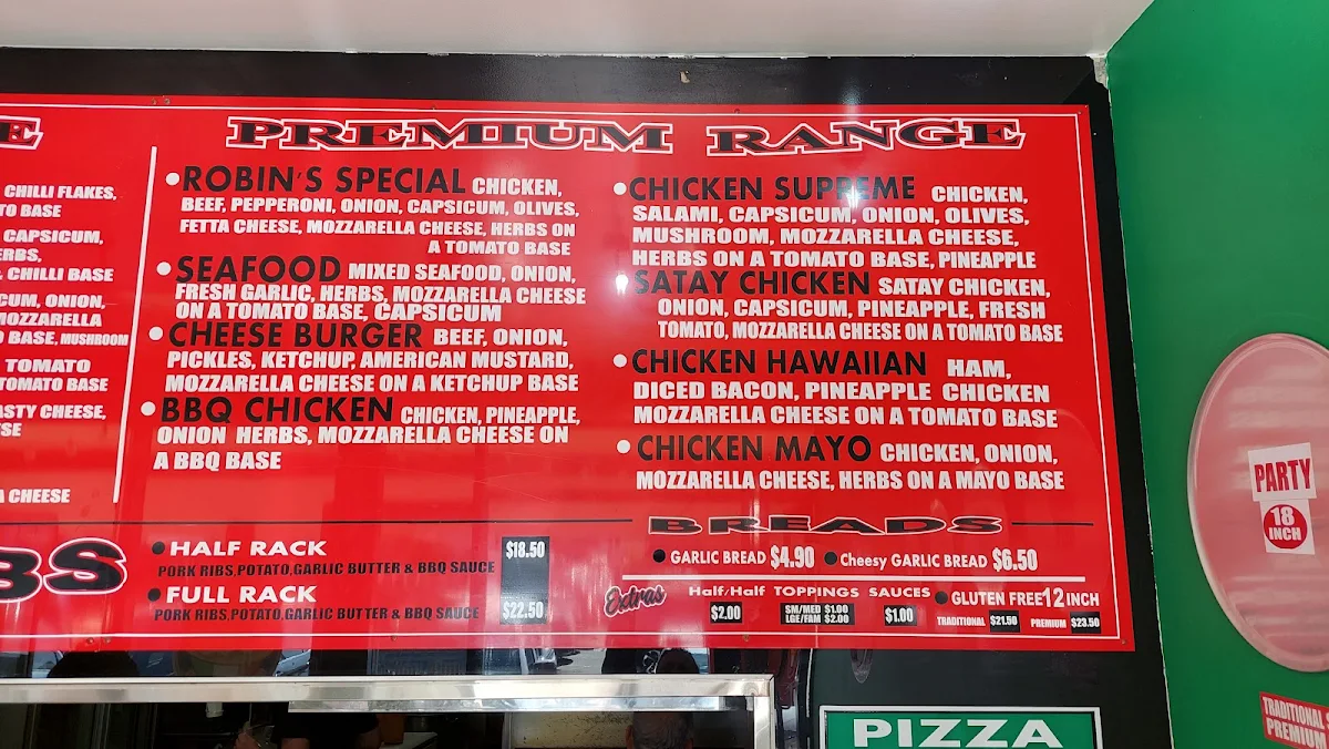 Menu, Robins Pizza, Pasta & Ribs