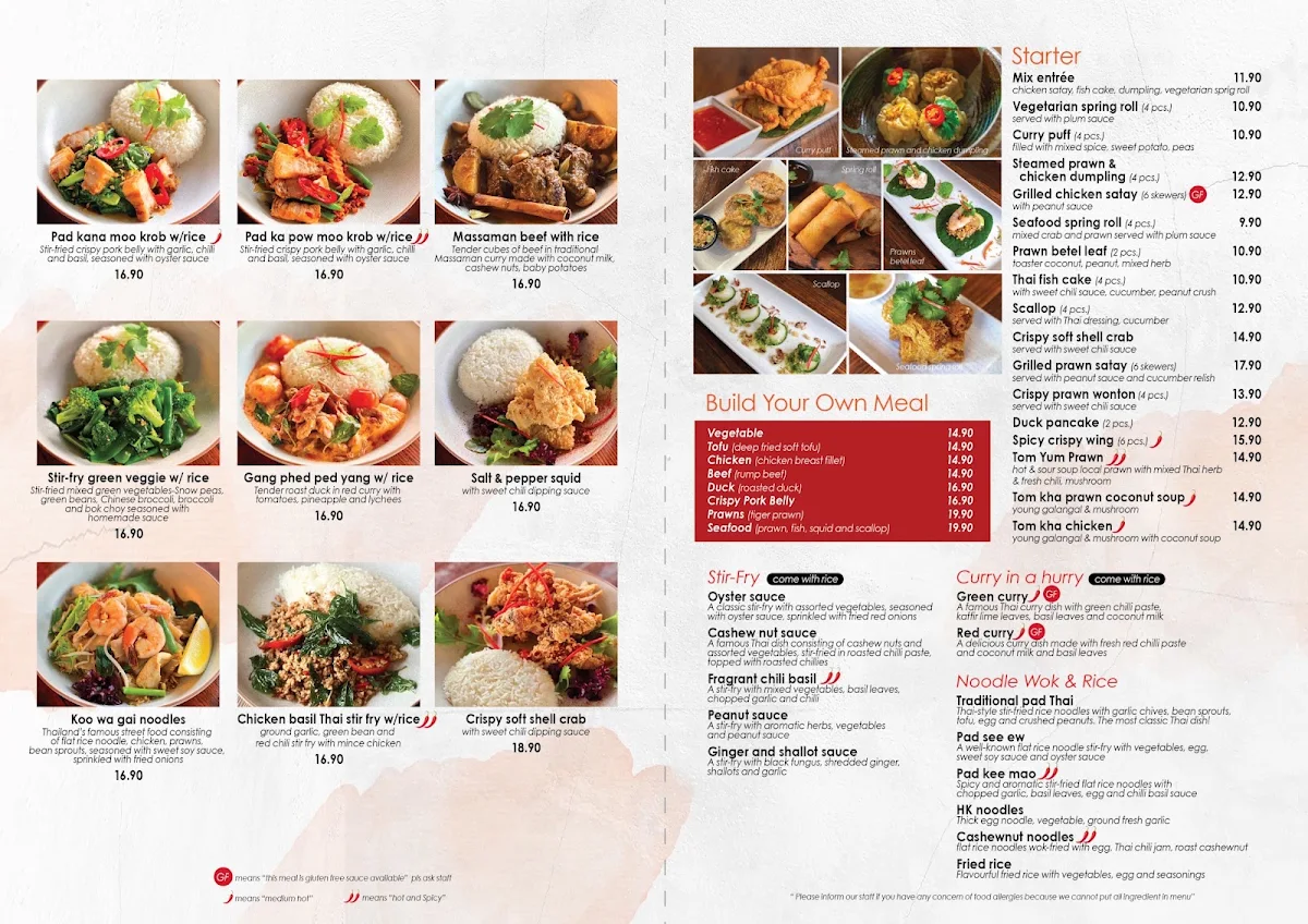 Menu, Sita Thai Cuisine