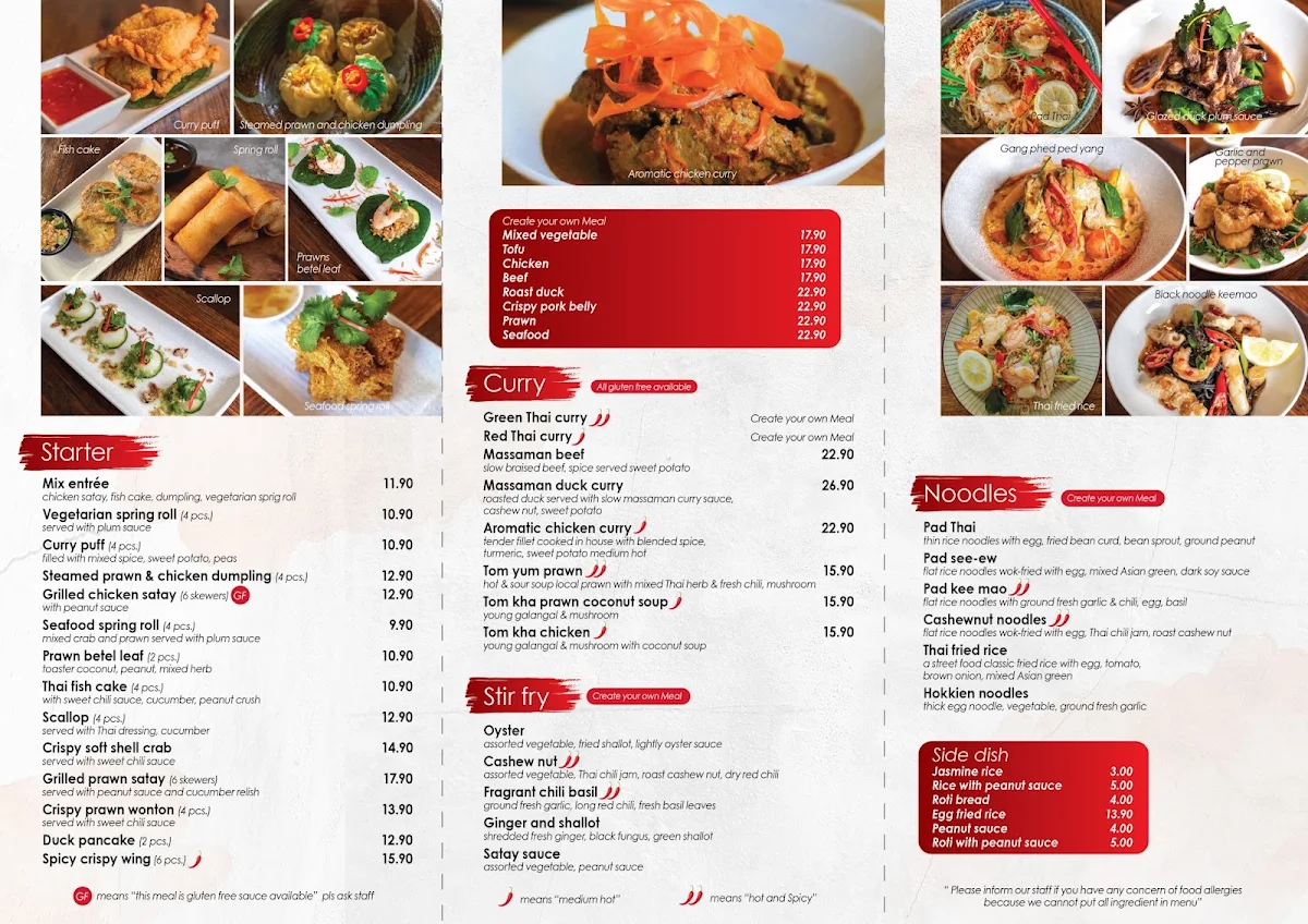 Menu, Sita Thai Cuisine