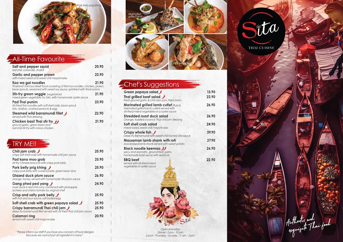 Menu, Sita Thai Cuisine
