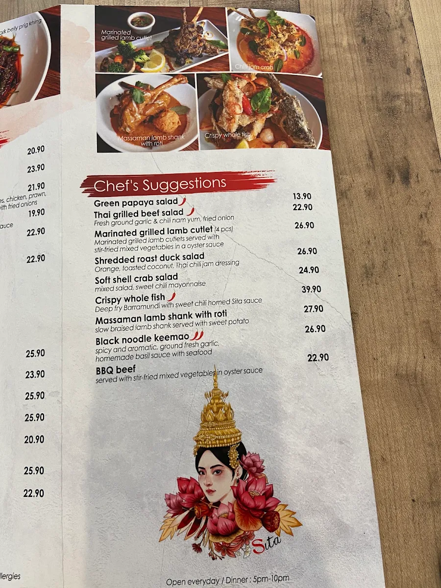 Menu, Sita Thai Cuisine