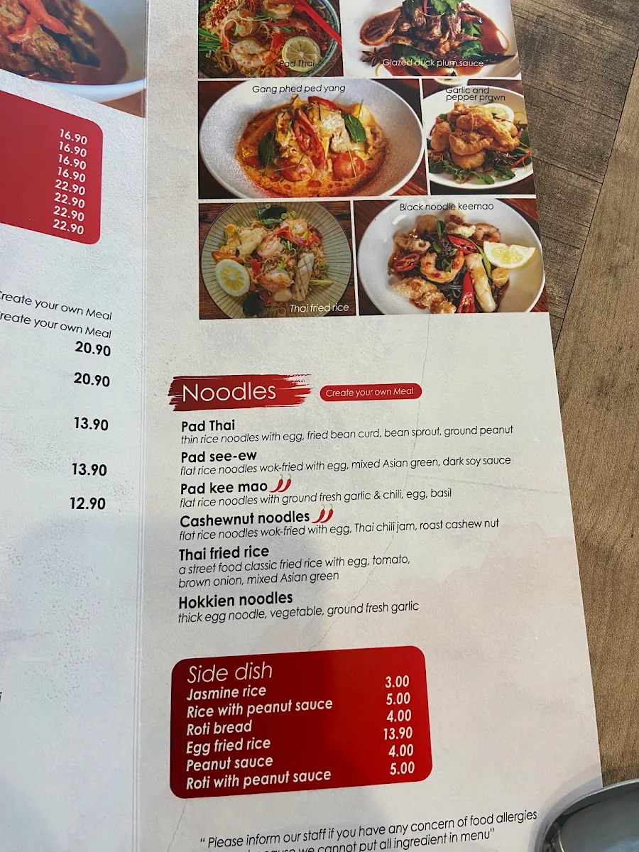 Menu, Sita Thai Cuisine