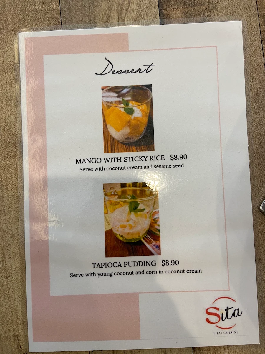 Menu, Sita Thai Cuisine