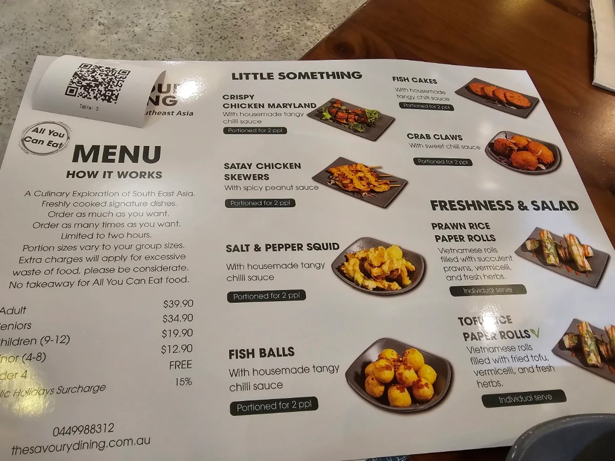 Menu, Savoury Dining Penrith
