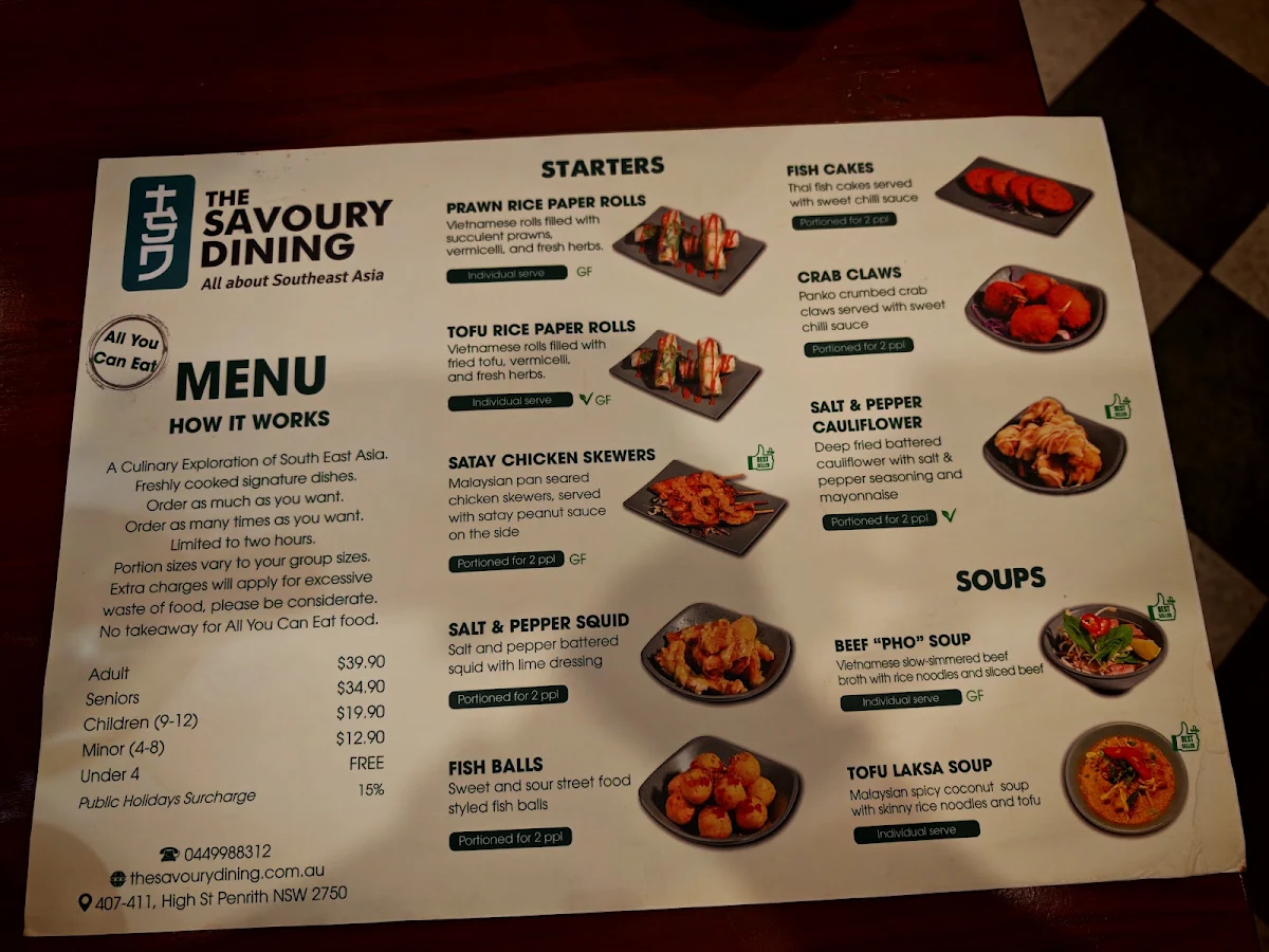 Menu, Savoury Dining Penrith