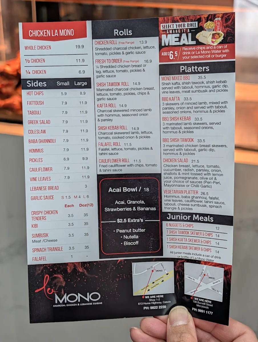 Menu, La Mono Merrylands | Charcoal Chicken & Lebanese Cuisine