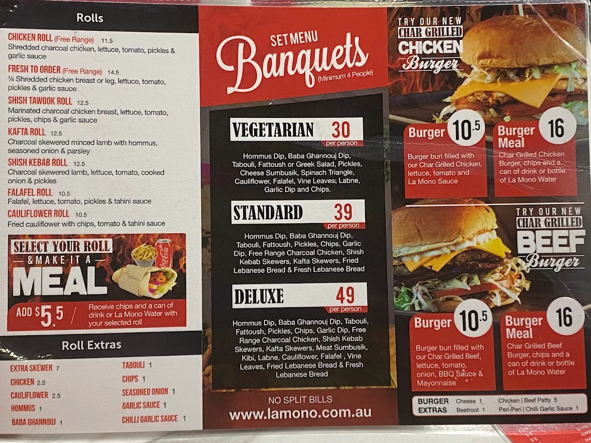 Menu, La Mono Merrylands | Charcoal Chicken & Lebanese Cuisine