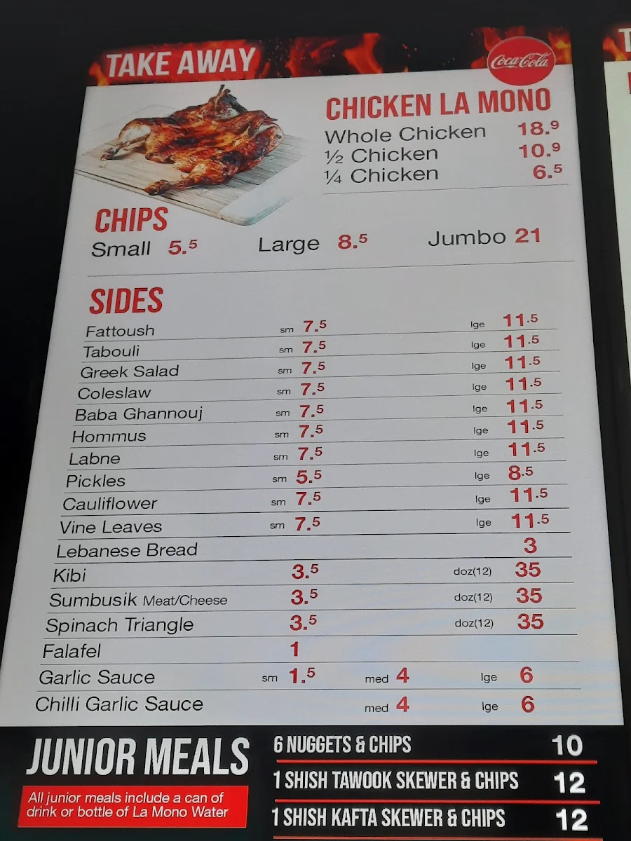 Menu, La Mono Merrylands | Charcoal Chicken & Lebanese Cuisine