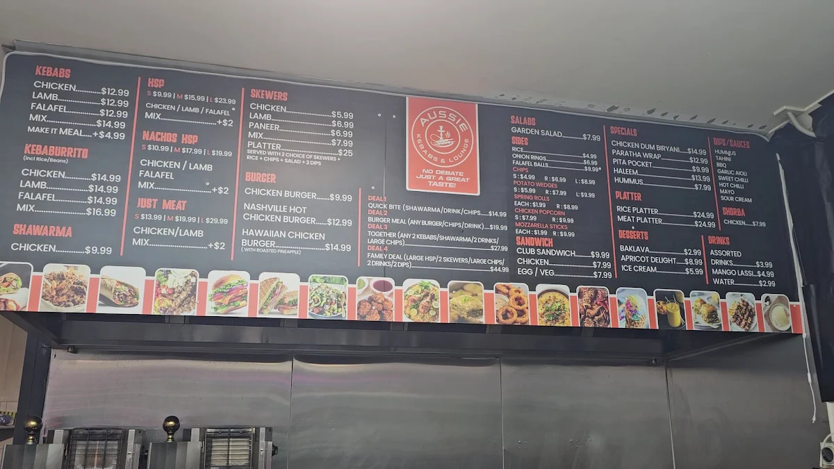 Menu, Aussie Kebabs & Lounge