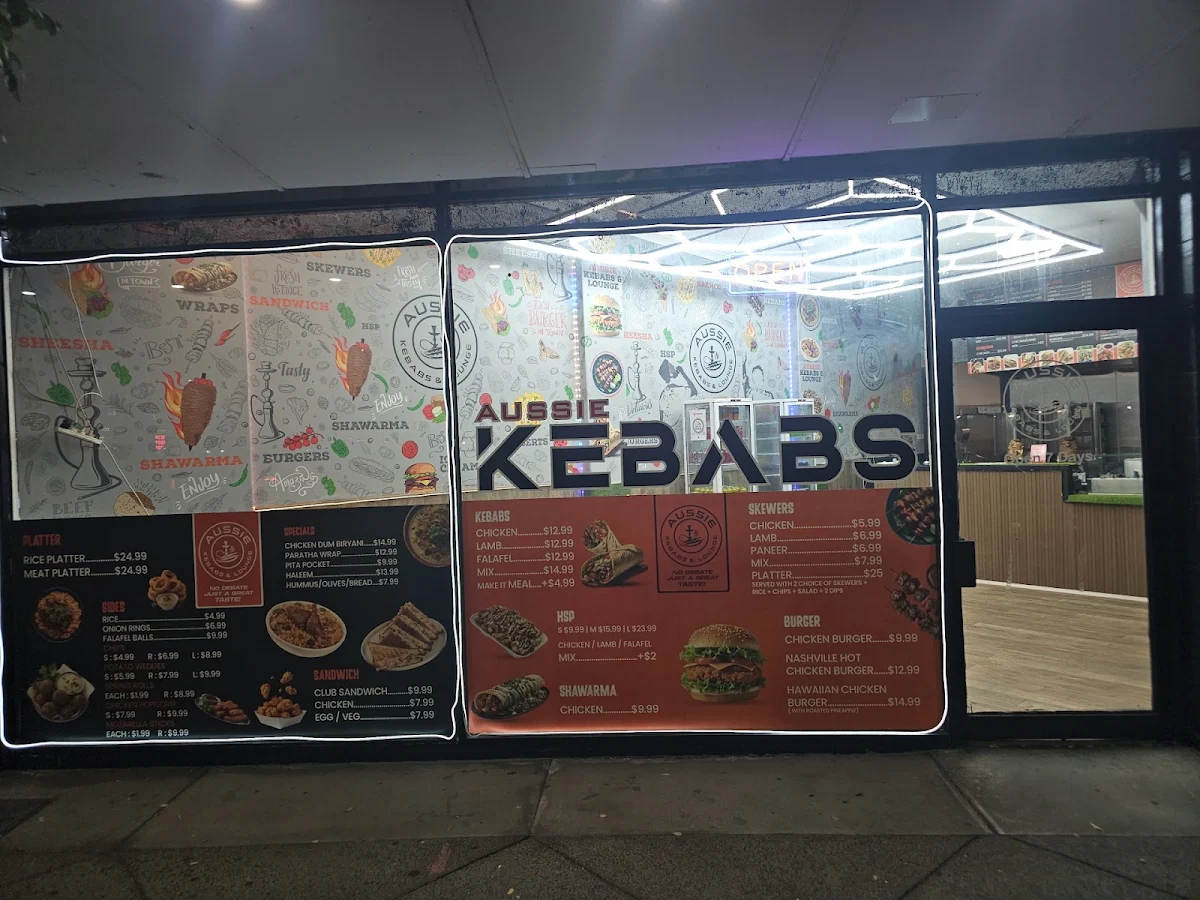 Menu, Aussie Kebabs & Lounge