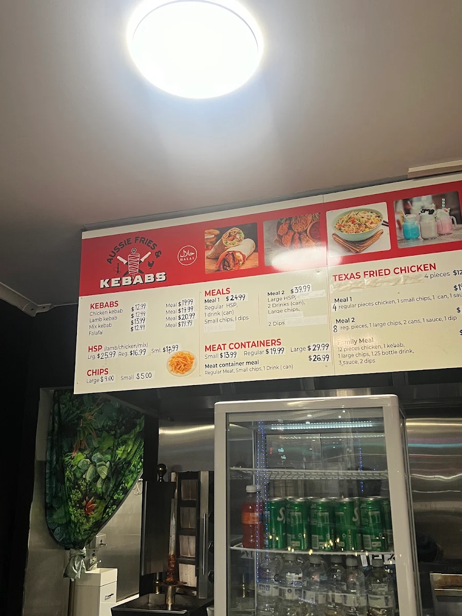 Menu, Aussie Kebabs & Lounge