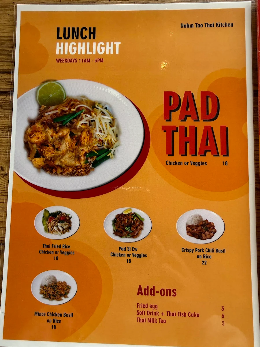 Menu, Nahm Tao Thai Kitchen