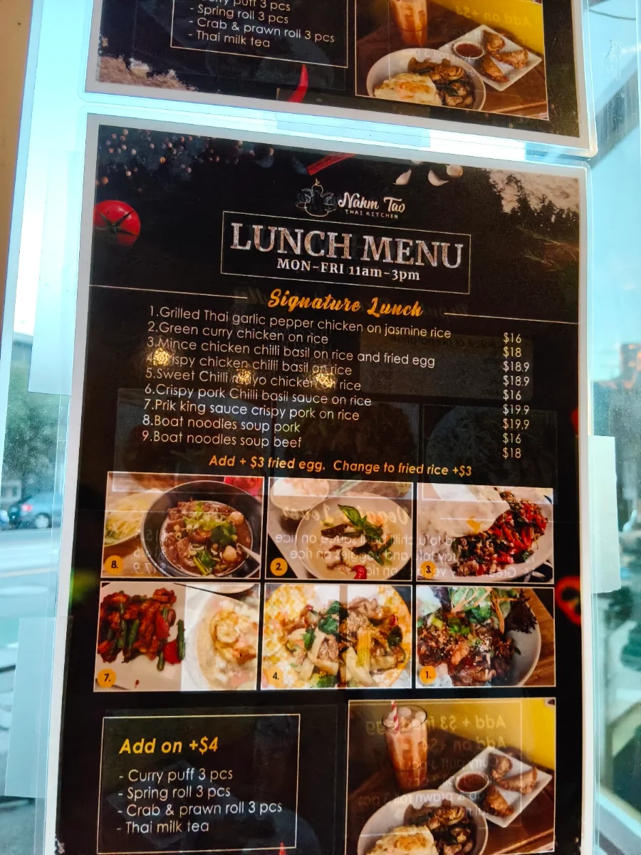 Menu, Nahm Tao Thai Kitchen