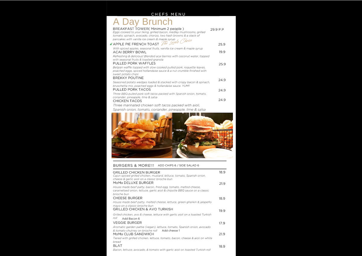 Menu, MoMa Social Cafe