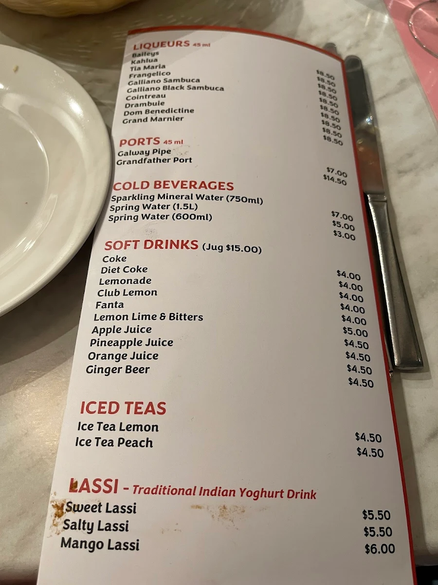 Menu, Shikara Indian Restaurant Mindarie