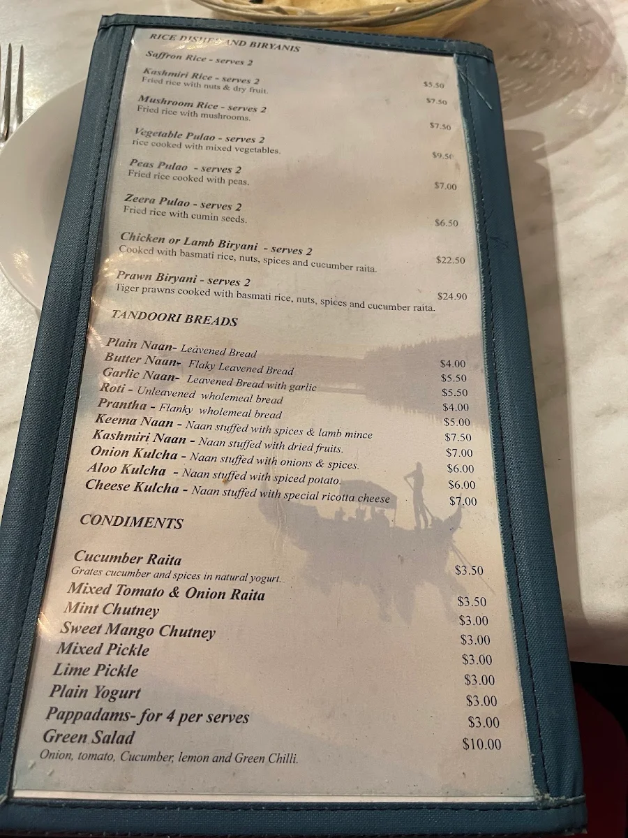 Menu, Shikara Indian Restaurant Mindarie