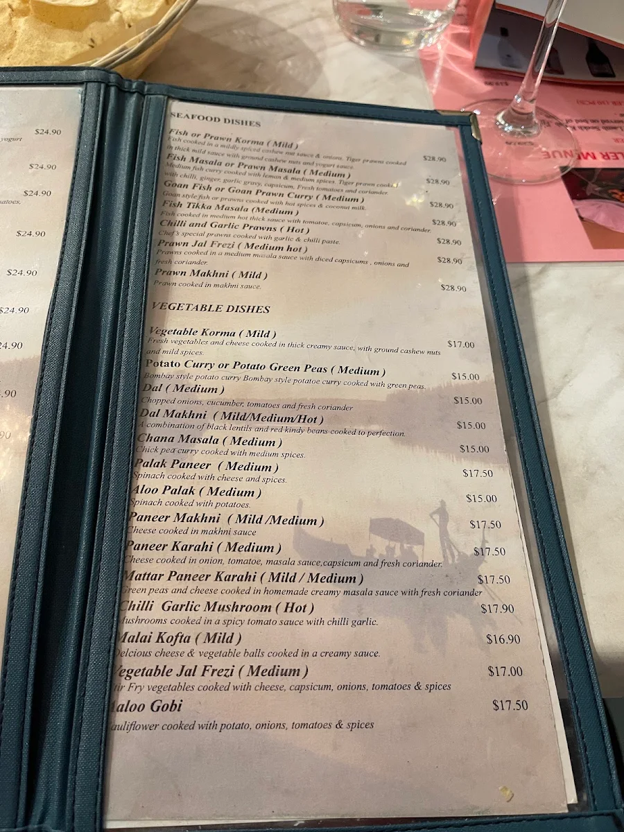 Menu, Shikara Indian Restaurant Mindarie