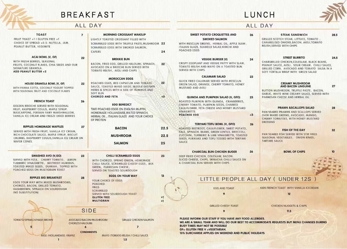 Menu, Ripples Cafe n Co