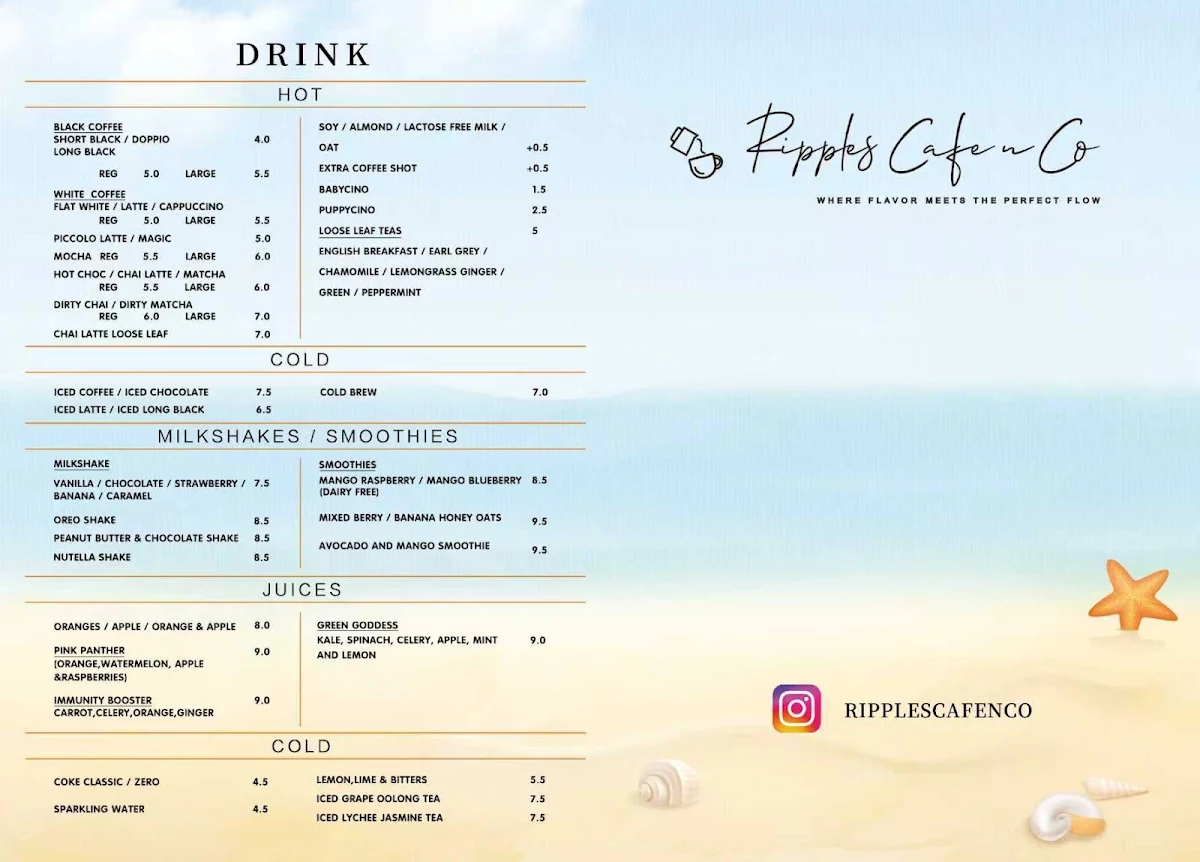 Menu, Ripples Cafe n Co