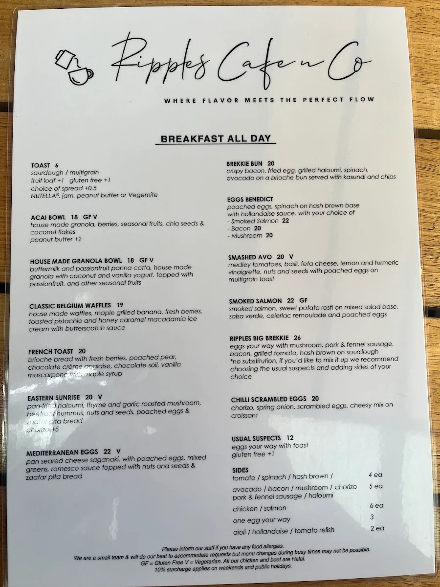 Menu, Ripples Cafe n Co
