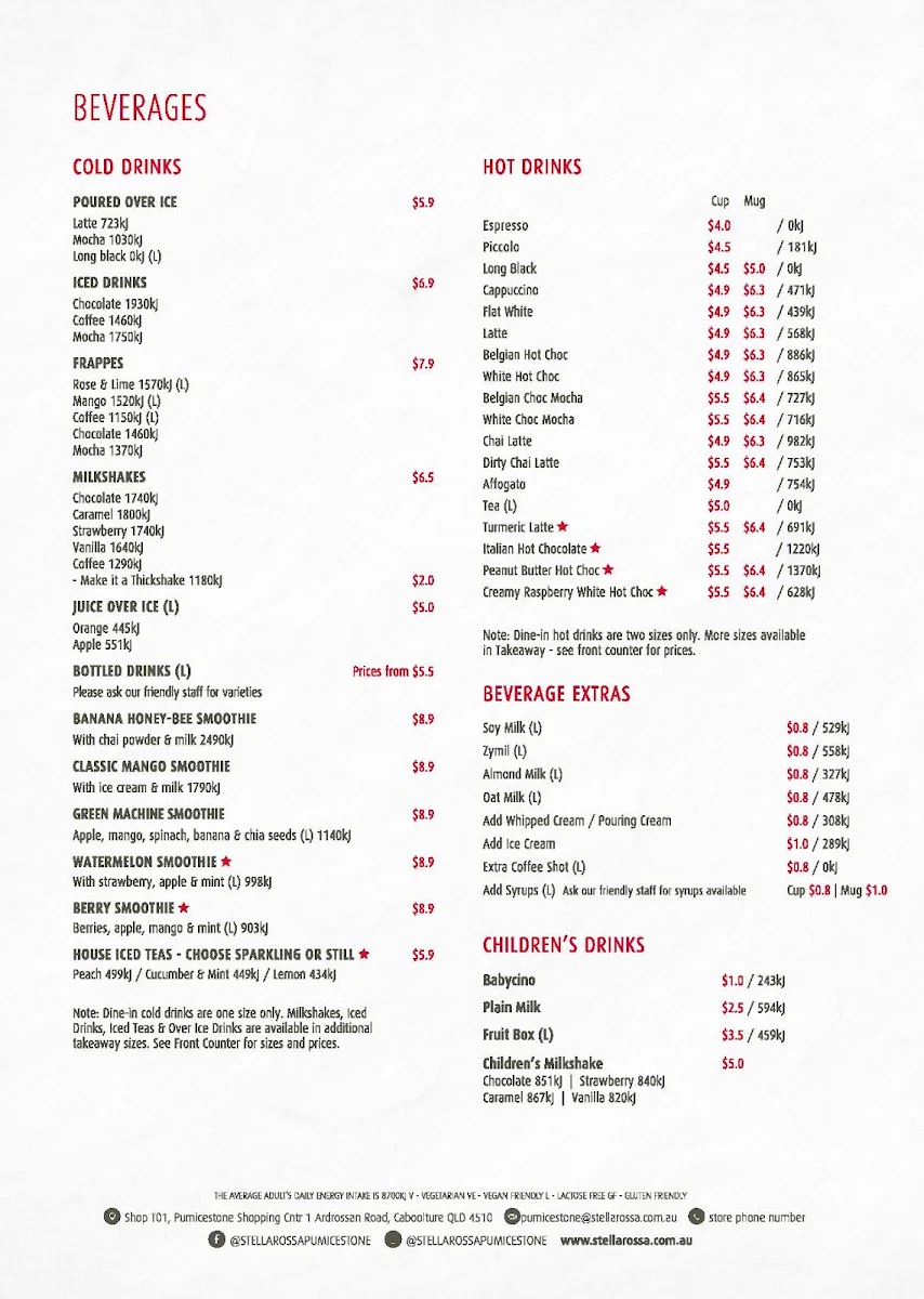 Menu, Stellarossa Pumicestone