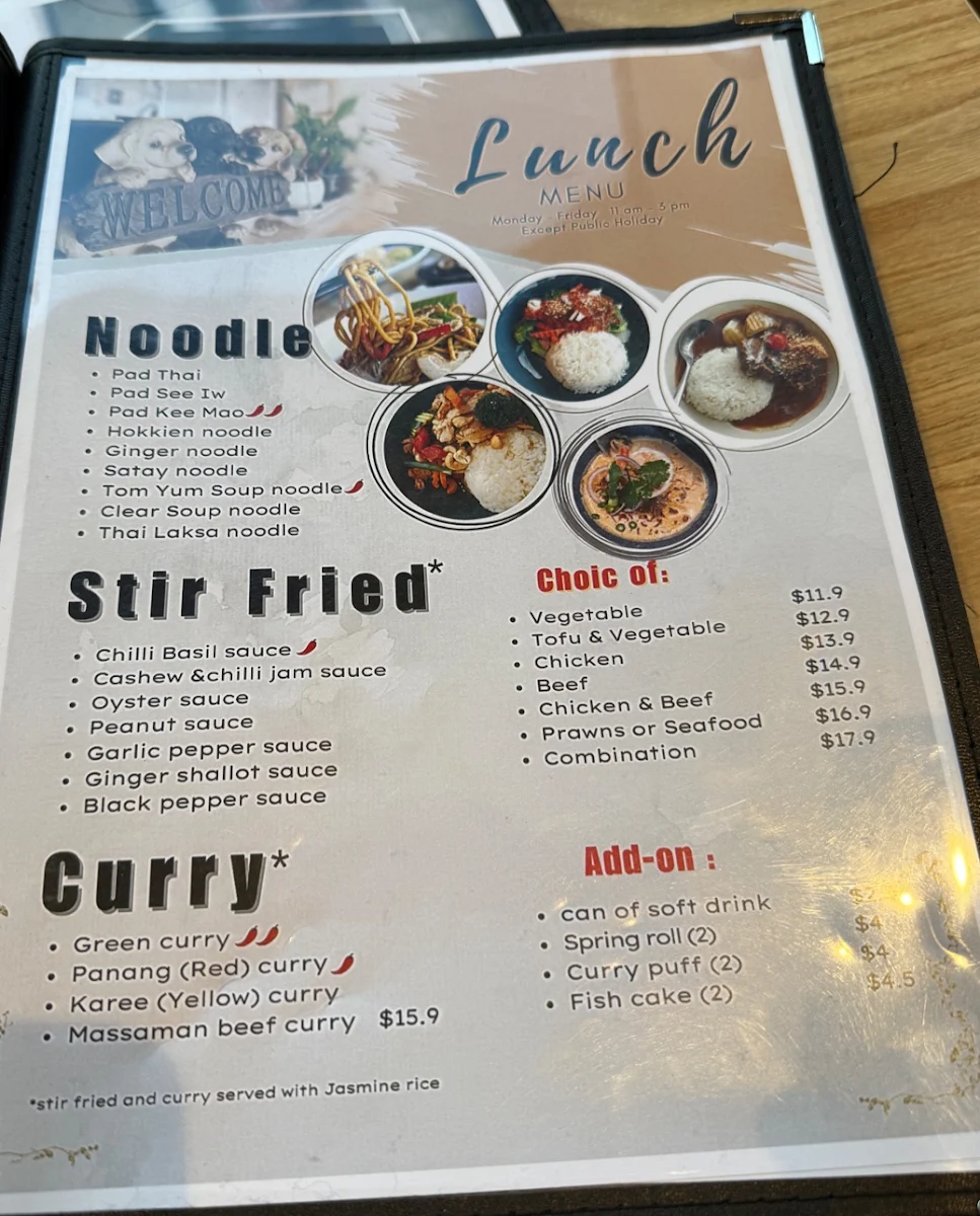 Menu, Be My Guest Thai Kitchen