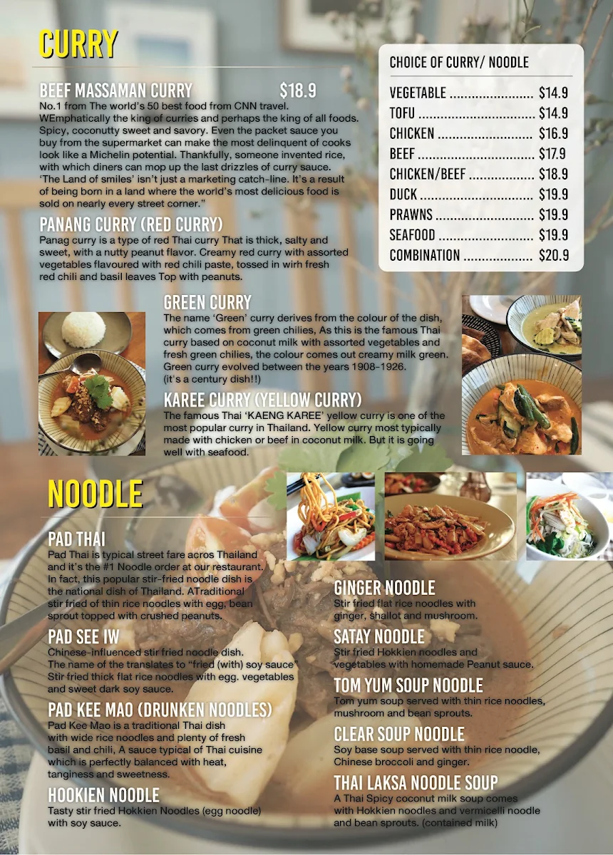 Menu, Be My Guest Thai Kitchen