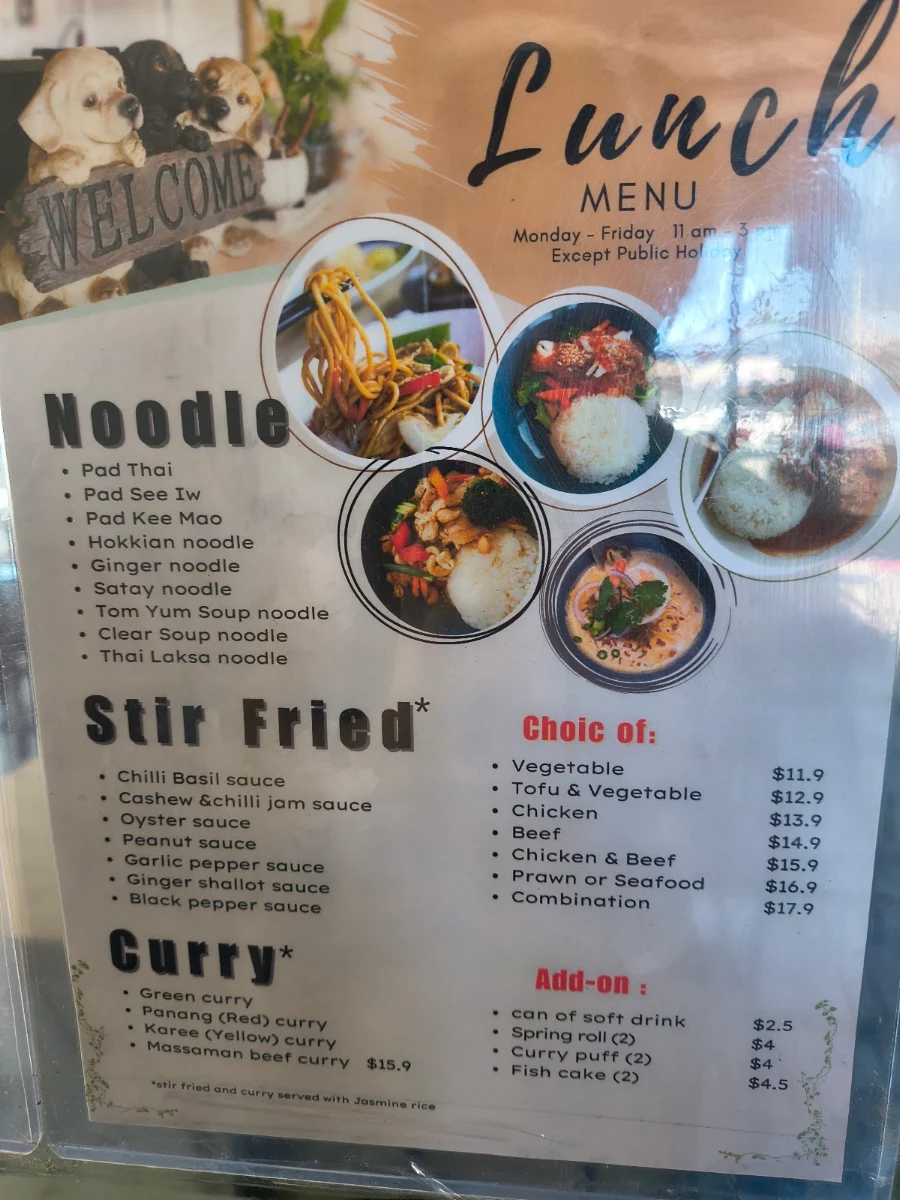 Menu, Be My Guest Thai Kitchen