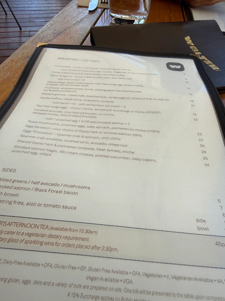 Menu, Walter Cafe