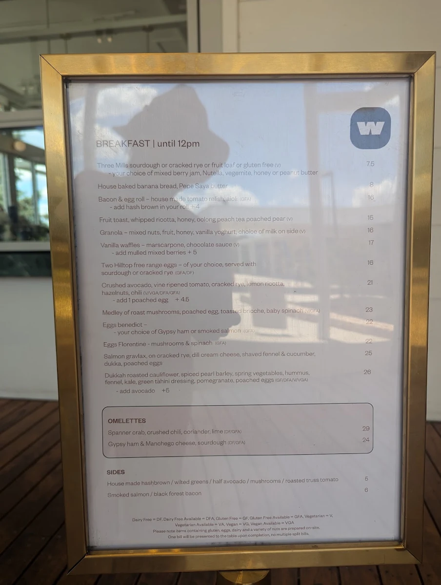 Menu, Walter Cafe
