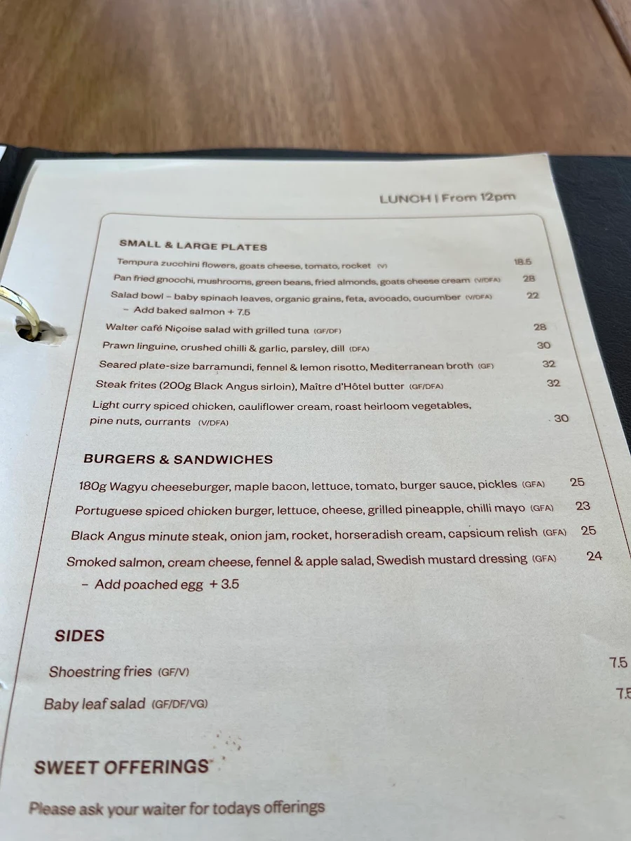 Menu, Walter Cafe