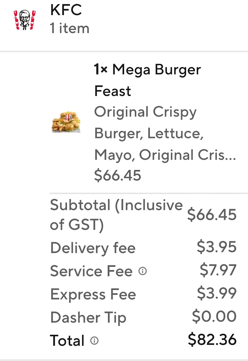 Menu, KFC Nerang
