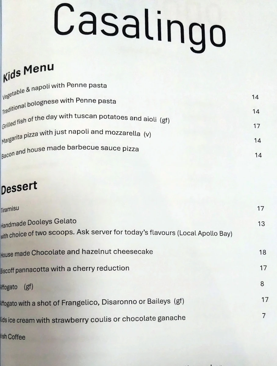 Menu, Casalingo