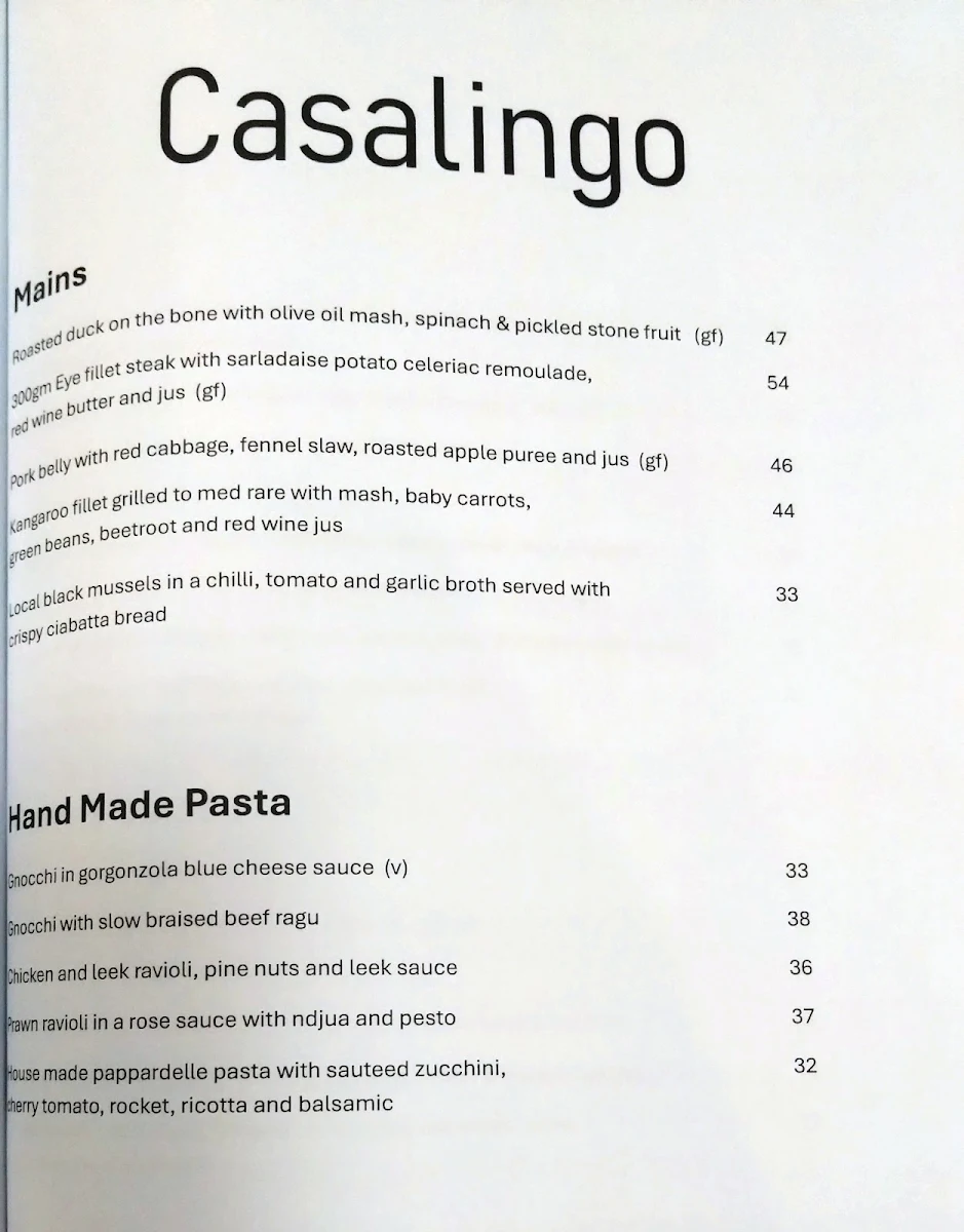 Menu, Casalingo