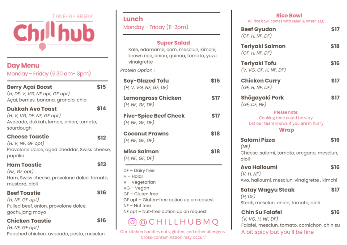 Menu, Chill hub