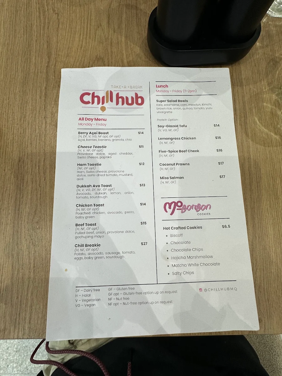 Menu, Chill hub