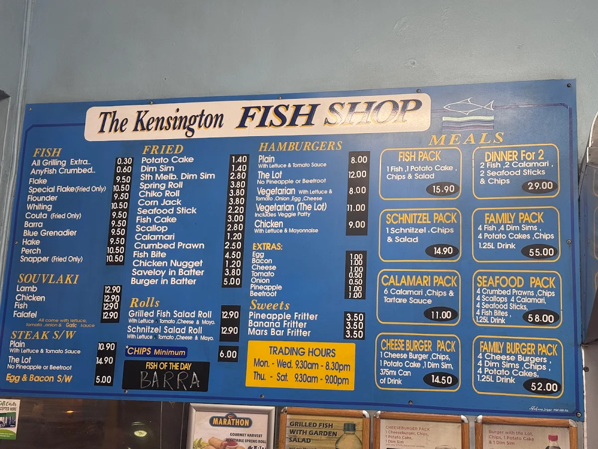 Menu, Kensington Fish & Chips