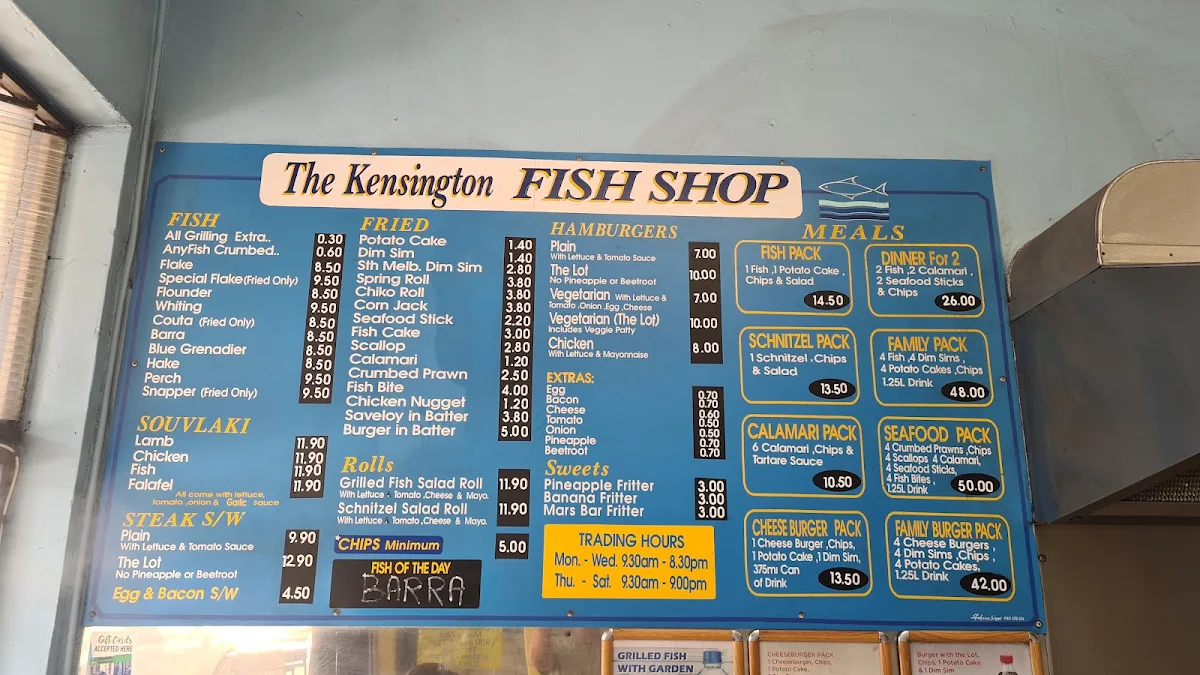 Menu, Kensington Fish & Chips
