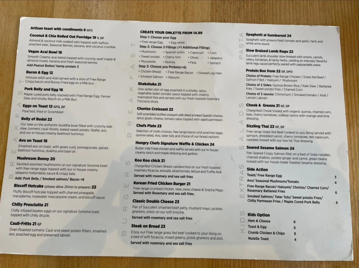 Menu, Happy Daze Cafe Waterloo