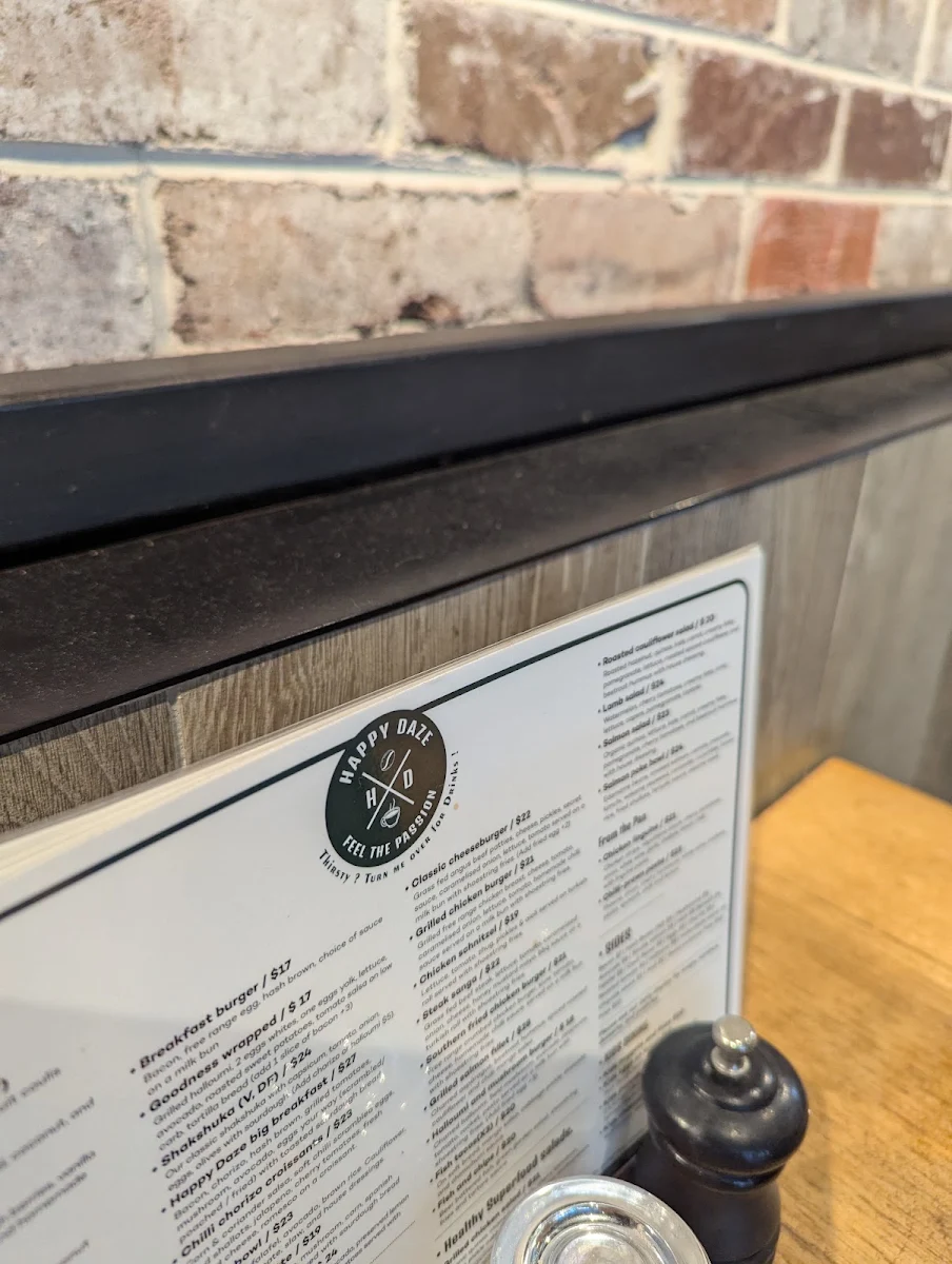 Menu, Happy Daze Cafe Waterloo