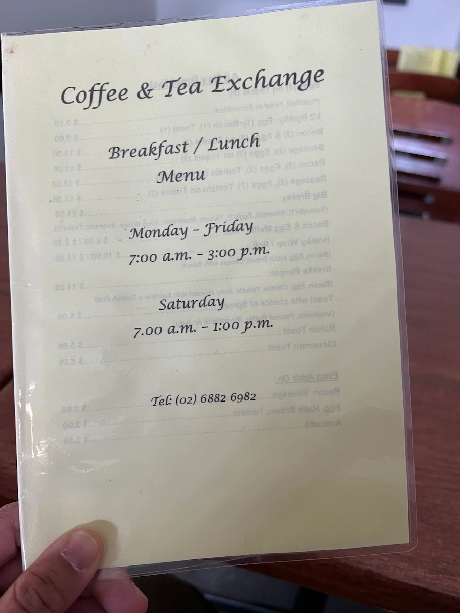 Menu, Coffee & Tea Exchange