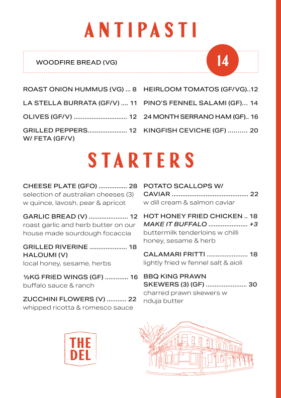 Menu, The Del Hotel & Pub