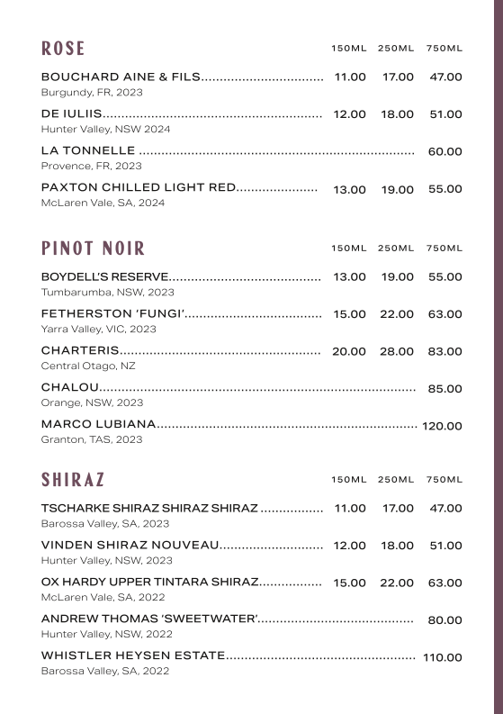 Menu, The Del Hotel & Pub