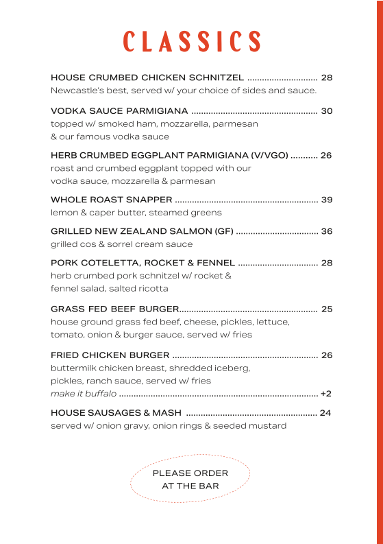 Menu, The Del Hotel & Pub