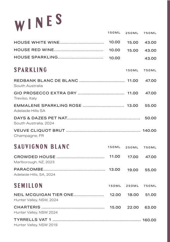 Menu, The Del Hotel & Pub