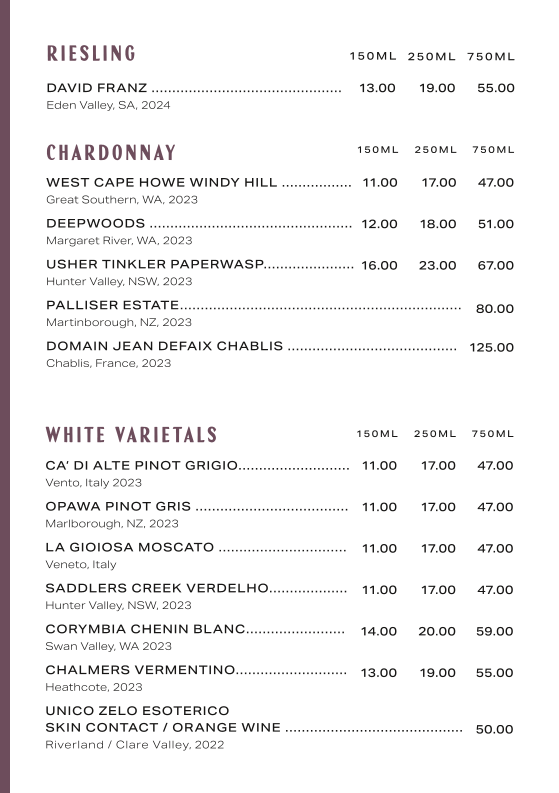 Menu, The Del Hotel & Pub
