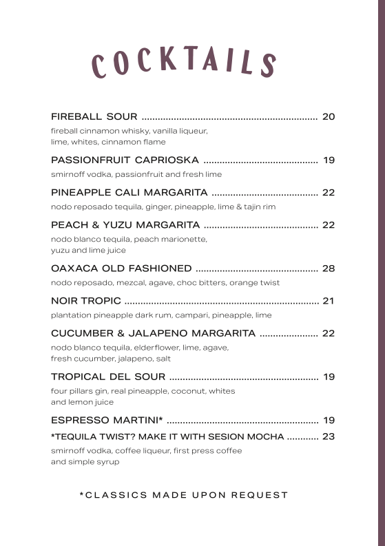Menu, The Del Hotel & Pub